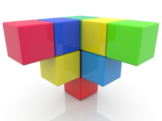 Colored toy blocks assembled in an abstract construction