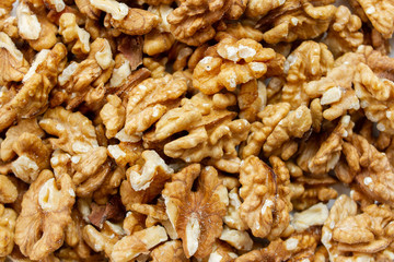 Walnut kernels peeled background, healthy food