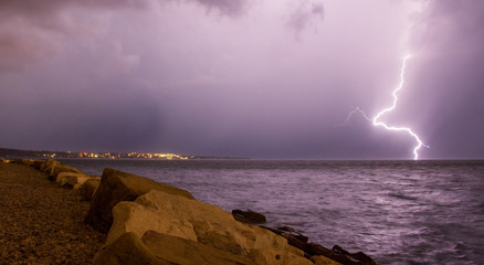 Lightning on the sky over the ocean