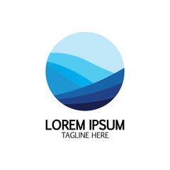 Isolated round shape logo. Blue color logotype. Flowing water image. Sea  ocean  river surface.