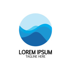 Isolated round shape logo. Blue color logotype. Flowing water image. Sea  ocean  river surface.
