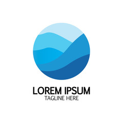Isolated round shape logo. Blue color logotype. Flowing water image. Sea  ocean  river surface.