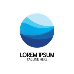Isolated round shape logo. Blue color logotype. Flowing water image. Sea  ocean  river surface.