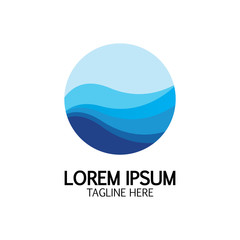 Isolated round shape logo. Blue color logotype. Flowing water image. Sea  ocean  river surface.