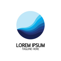 Isolated round shape logo. Blue color logotype. Flowing water image. Sea  ocean  river surface.