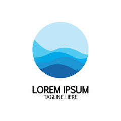 Isolated round shape logo. Blue color logotype. Flowing water image. Sea  ocean  river surface.