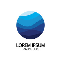 Isolated round shape logo. Blue color logotype. Flowing water image. Sea  ocean  river surface.