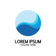 Isolated round shape logo. Blue color logotype. Flowing water image. Sea  ocean  river surface.