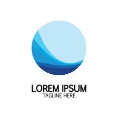 Isolated round shape logo. Blue color logotype. Flowing water image. Sea  ocean  river surface.