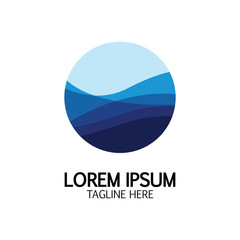 Isolated round shape logo. Blue color logotype. Flowing water image. Sea  ocean  river surface.