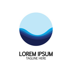 Isolated round shape logo. Blue color logotype. Flowing water image. Sea  ocean  river surface.