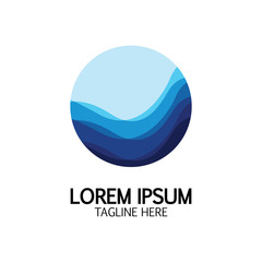 Isolated round shape logo. Blue color logotype. Flowing water image. Sea  ocean  river surface.