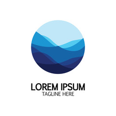 Isolated round shape logo. Blue color logotype. Flowing water image. Sea  ocean  river surface.