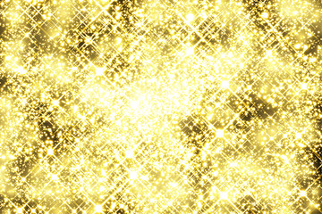 Abstract background. Golden rays of light with luminous magical dust. Glow in the dark. Flying particles of light. Vector illustration
