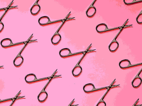 Drawing of nails scissors pattern on pink background