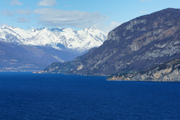 Winter landscape along the Como lake near Lecco