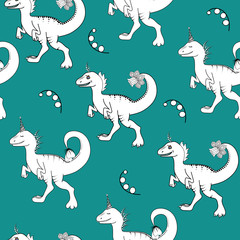 Seamless dino pattern. Black and white dinosaurs. Jurassic reptiles. print for textiles, clothes, t-shirts, wrapping paper and more 