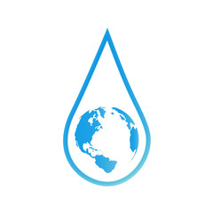World water day, 22 march text and earth on drop water poster. Vector logo illustration background. Environment water icon. Blue planet earth in water drop symbol.