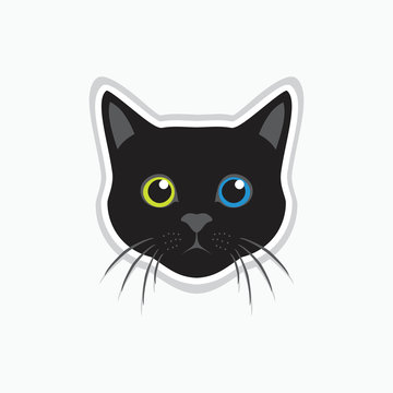 cute black cat face with difference eyes - simple funny cat logo