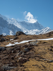 View from ice lake in front of the Annapurna massif, Annapurna Trek, Nepal