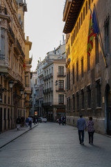 A street at sunset in Valencia, Spain
