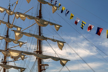 Some nautical flags of a sailboat