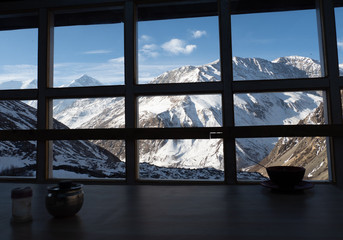View of the Annapurna massif through a window