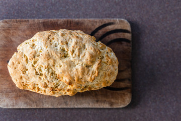 homemade damper soda bread on cutting board
