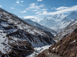 View of the Annapurna massif prior to Thorang La pass