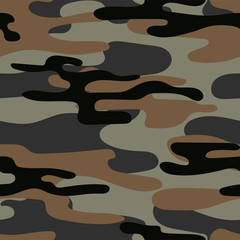Military camouflage seamless pattern. Khaki texture. Trendy background. Abstract color vector illustration. For design wallpaper, fabric, wrapping paper.