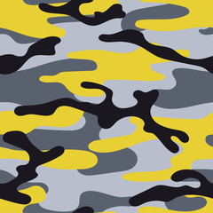 Military camouflage seamless pattern. Khaki texture. Trendy background. Abstract color vector illustration. For design wallpaper, fabric, wrapping paper.