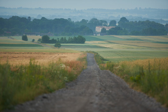 Droga do ruin zamku wśr&oacute;d p&oacute;l