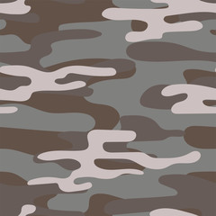 Military camouflage seamless pattern. Khaki texture. Trendy background. Abstract color vector illustration. For design wallpaper, fabric, wrapping paper.