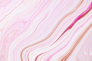 Fluid art texture. Backdrop with abstract mixing paint effect. Liquid acrylic picture with artistic mixed paints. Can be used for baner or wallpaper. Pink, white and beige overflowing colors