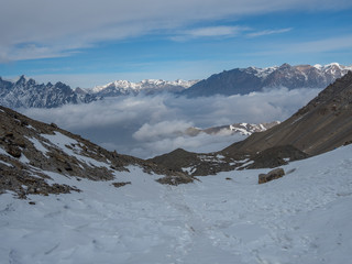 Fototapeta na wymiar View of the pass Thorang La of the Annapurna Trek, Nepal