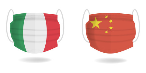 Mascherine mediche con bandiera italiana e cinese