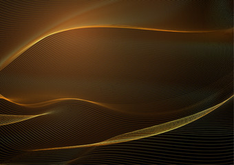 Abstract particle line vector background. Golden wavy grid (golden dots) on black backdrop. Gold guilloche pattern useful for certificate, diploma, hi tech technology