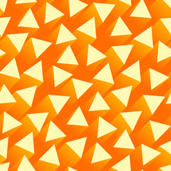 Seamless abstract orange background with triangular shapes with a streak of light behind.