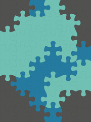 Connected blank puzzle pieces in three different colors