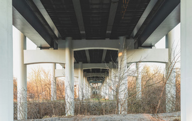 Reinforced concrete bridge bottom view