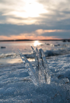  ice icicles during ice drift on the river © Ирина Фастовец