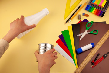 Step 2. Step-by-step instructions on how to make a stand for stationery from recycled materials. Do...