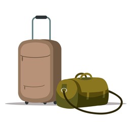 Vector flat illustration of plastic suitcases and travel bag