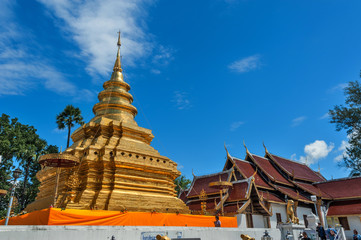 Ancient pagoda architecture Wat Phra That Si Chom Thong ,Worawihan Chom Thong District Chiang Mai...