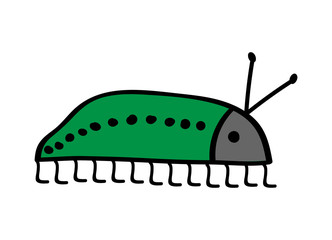 green beetle with black dots on a white background. flat style. imitation of children's drawing