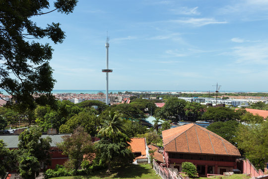 View of melaka town from hill in Melaka, Malaysia