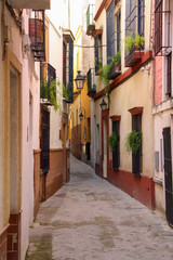 Obraz premium Empty narrow street in the morning, Lisbon, Portugal