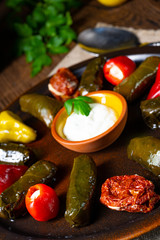 Yaprak Sarması - rustic vine leaves filled with rice