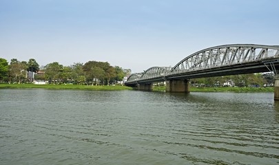 metal bridge over perfume river