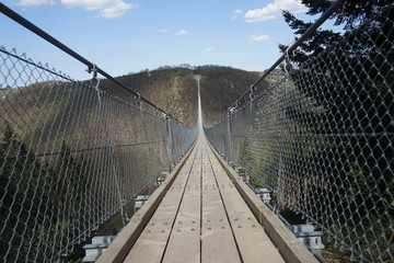  Suspension bridge. Pedestrian suspension bridge. COVID-19.